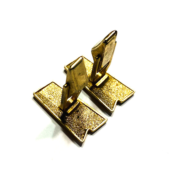 Vintage Atomic Age Cufflinks unique goldtone & textured black geometric FLAW - Picture 5 of 5